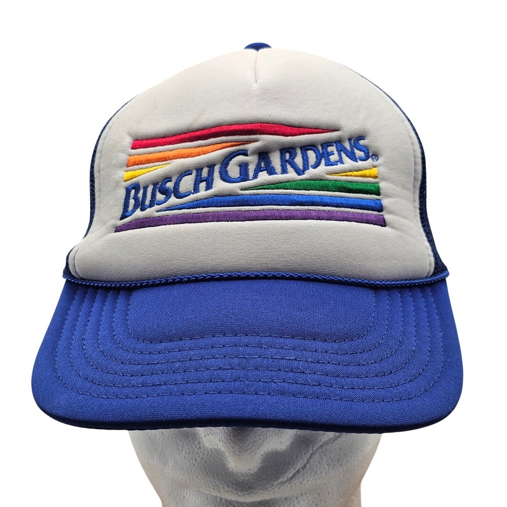 Busch Gardens Trucker Hat Cap Vintage Style Blue White Rainbow Logo OTTO Snap